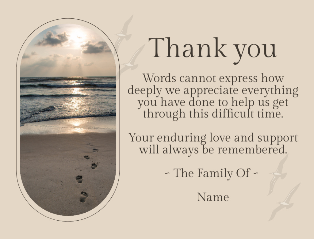 Funeral Thank You Card with View of Beach on Beige Postcard 4.2x5.5in Πρότυπο σχεδίασης