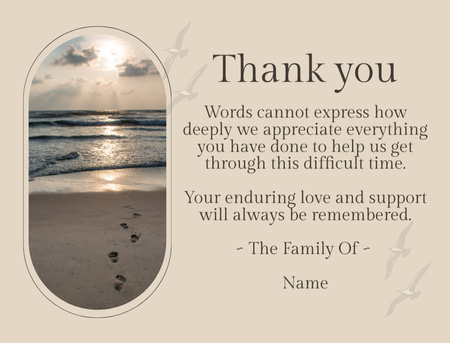 Funeral Thank You Card on Beige Postcard 4.2x5.5in Design Template