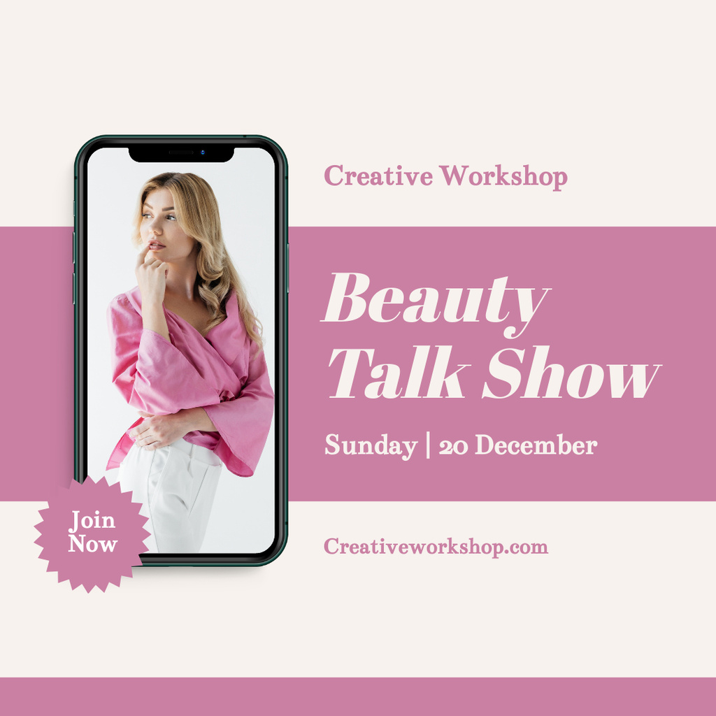 Beauty Talk Show Announcement with Woman Instagram Tasarım Şablonu