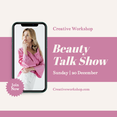 Beauty Talk Show Announcement with Woman Instagram Design Template