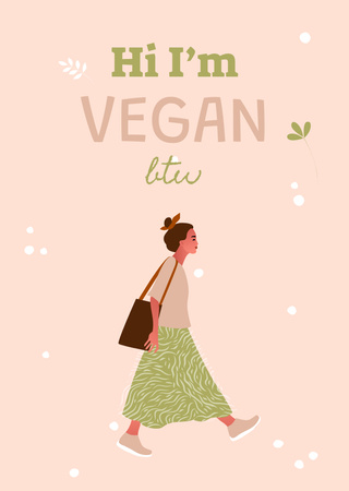 Vegan Lifestyle Concept With Stylish Woman Postcard A6 Vertical Design Template