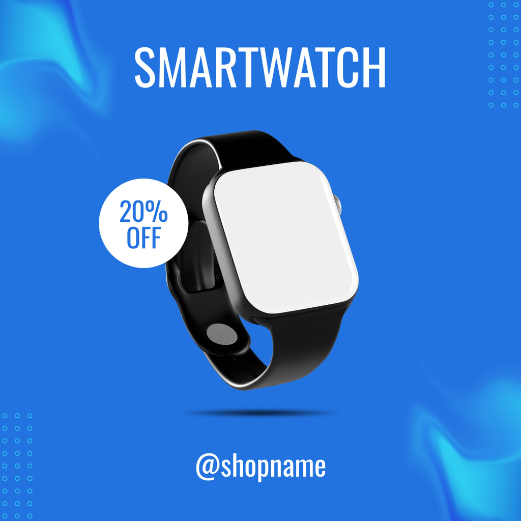 Discount Smart Watch on Blue Instagram AD Design Template