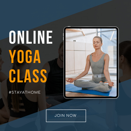 Plantilla de diseño de Anuncio de clase de yoga en línea con mujer Instagram 