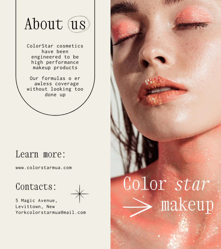 Outstanding Beauty Services Offer with Woman in Bright Makeup Brochure 9x8in Bi-fold Modelo de Design