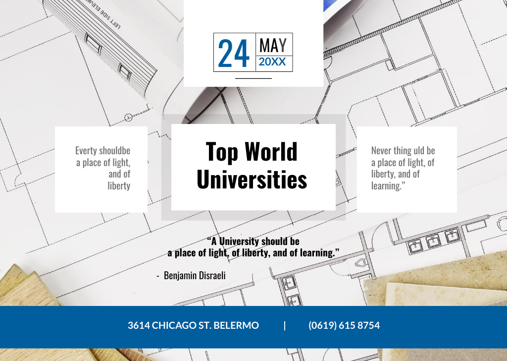 Universities Guide with White Blueprints Flyer A6 Horizontal Πρότυπο σχεδίασης
