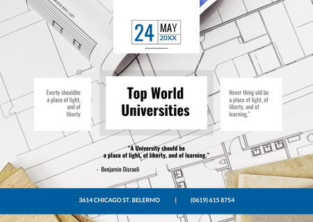 Universities Guide with White Blueprints Flyer A6 Horizontal Design Template