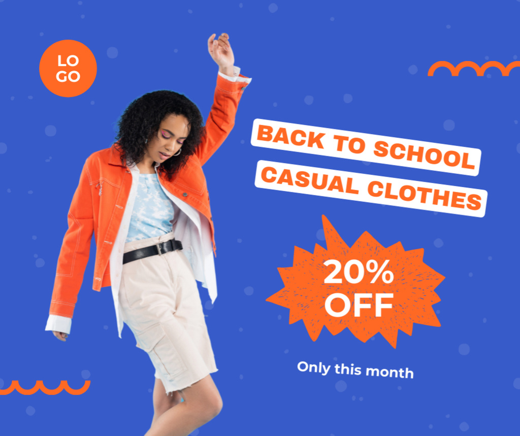 Discount on Casual Clothes for School Facebook Design Template