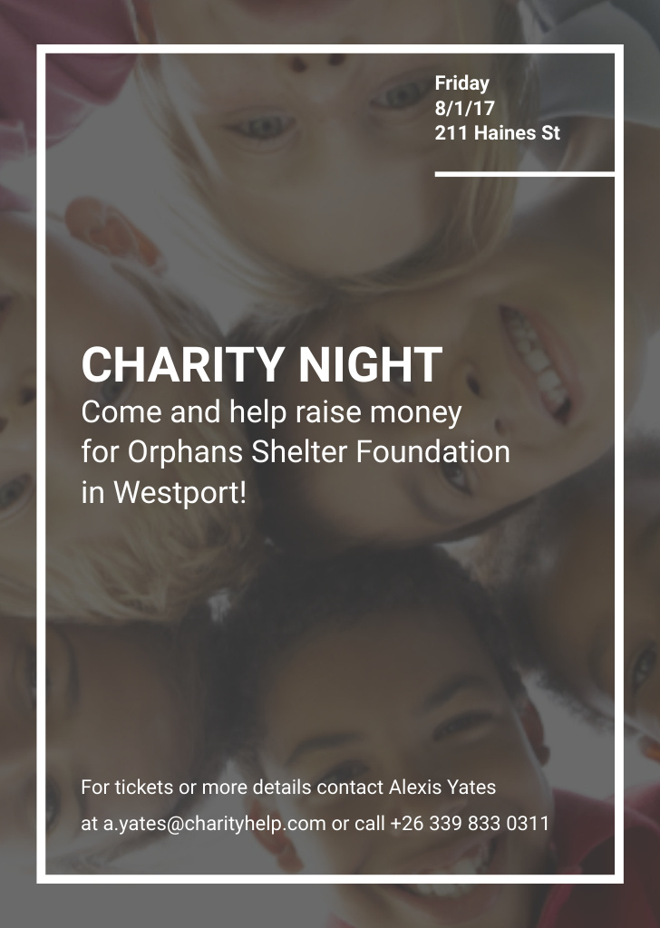 Designvorlage Charity Night Announcement with Happy Kids für Flyer A6