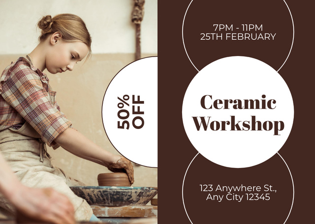 Plantilla de diseño de Ceramic Workshop With Discount Announcement Card 