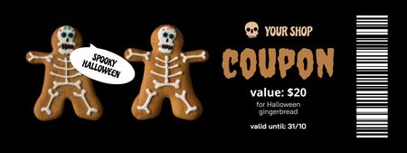 Funny Halloween Gingerbread Offer on Black Coupon Design Template