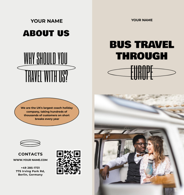 Enchanting Bus Travel Tours Offer For Couple Brochure Din Large Bi-fold Πρότυπο σχεδίασης