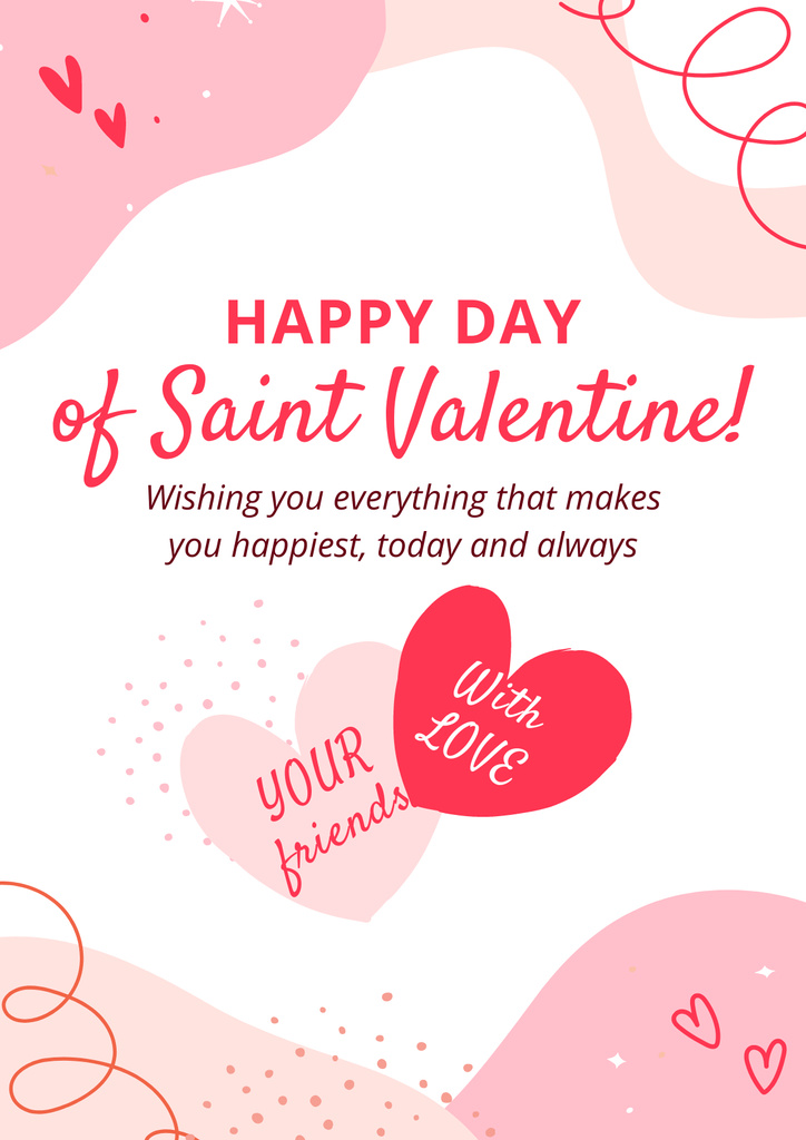 Valentine's Greeting with Pink and Red Heart Poster Design Template