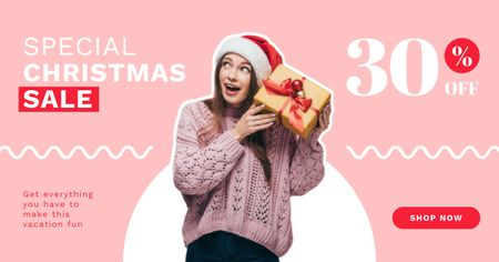 Designvorlage Weihnachtsverkauf von Überraschungsgeschenken Pink für Facebook AD