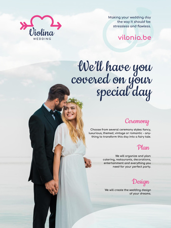 Wedding Planning Services with Happy Newlyweds Poster US Design Template