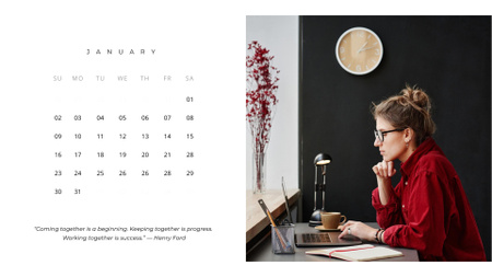 Plantilla de diseño de Woman working on Laptop Calendar 