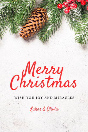 Christmas Holiday Wishes of Joy and Miracle Postcard 4x6in Vertical Design Template