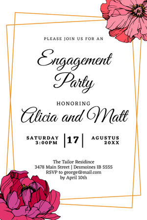 Engagement Announcement with Pink Flowers Invitation 6x9in Design Template