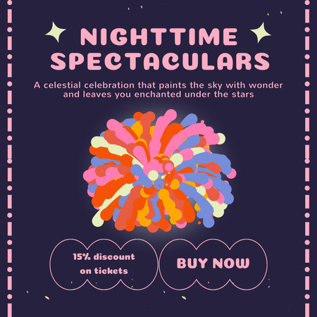 Noční Spectaculars S Ohňostrojem A Slevou Animated Post Šablona návrhu