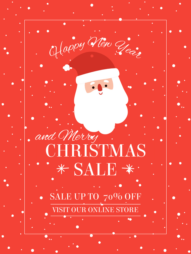 Christmas and New Year Sale with Cute Santa on Red Poster USデザインテンプレート
