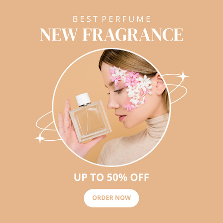 Szablon projektu Reklama zapachowa z kobietą z kwiatami na twarzy Instagram