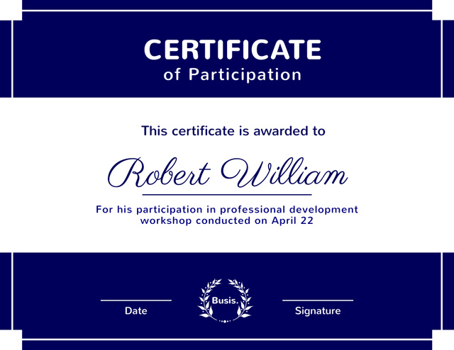 Filled Form Of Achievement Award In Participation Development Workshop Certificate – шаблон для дизайну