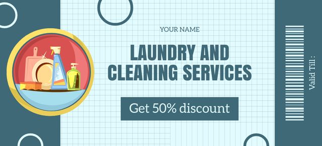 Offer of Laundry and Cleaning Services at Half Price Coupon 3.75x8.25in Design Template