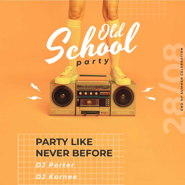 Designvorlage Old School Party Invitation with Man Standing on Boombox für Animated Post