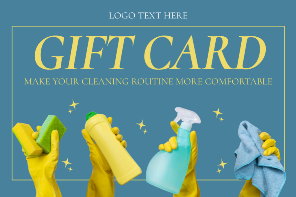 Hands in Yellow Gloves Holding Bottles with Detergent Gift Certificate Πρότυπο σχεδίασης