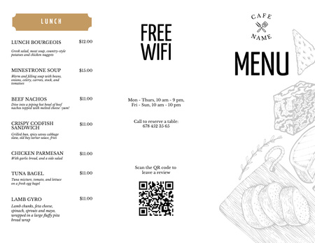 Café Dishes List With Lunches Menu 11x8.5in Tri-Fold Design Template