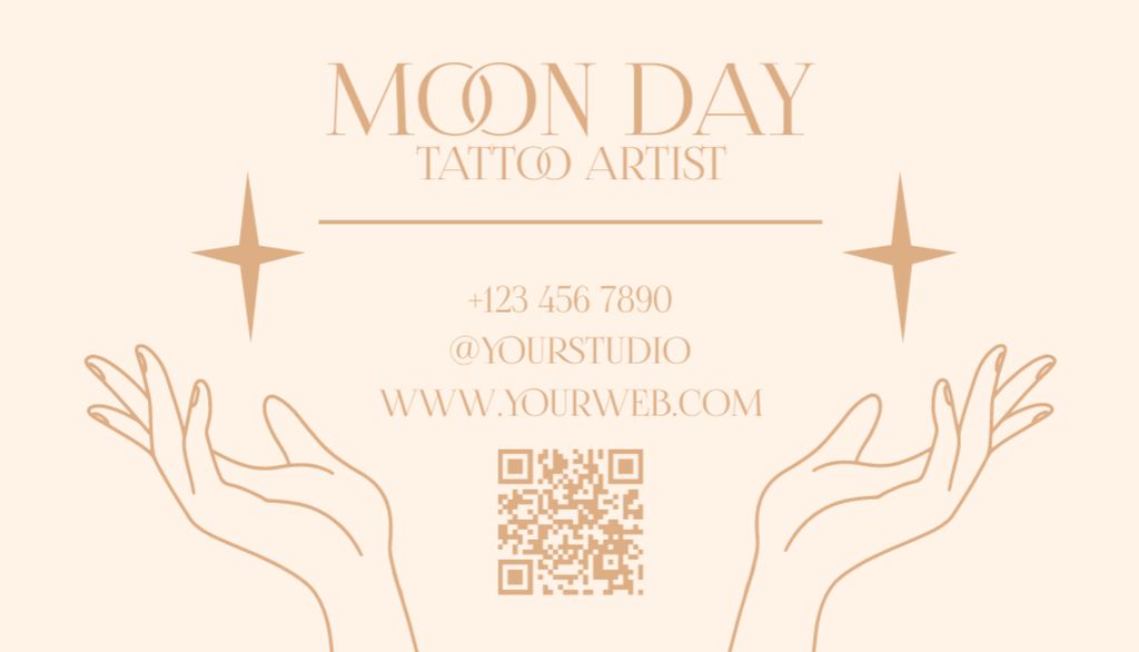 Tattoo Artist Services Promo on Beige Business Card US tervezősablon