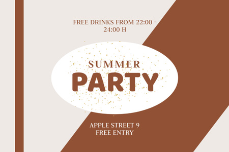 Free Entry to Summer Party Flyer 4x6in Horizontal Design Template
