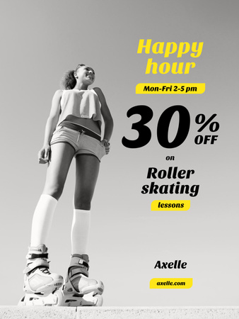 Happy Hour Offer with Girl Rollerskating Poster 36x48in Modelo de Design
