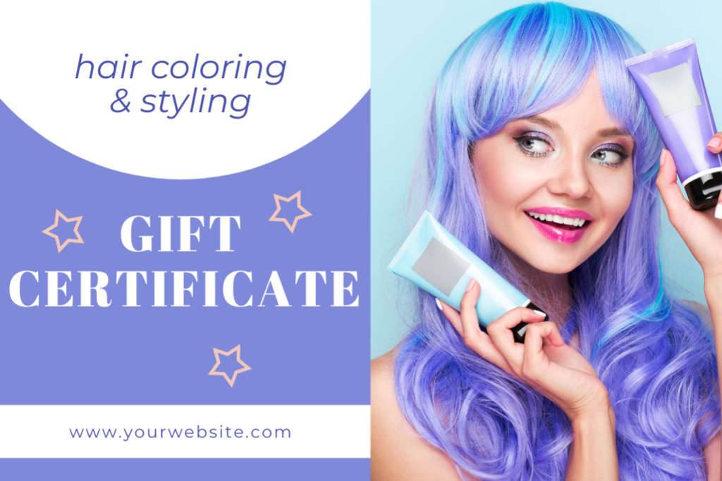 Ontwerpsjabloon van Gift Certificate van High-Quality Beauty Salon Offer of Hair Coloring and Styling