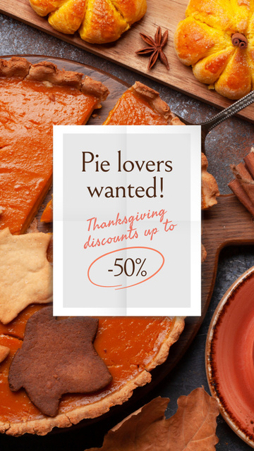 Delicious Pumpkin Pie With Discounts On Thanksgiving Instagram Video Storyデザインテンプレート