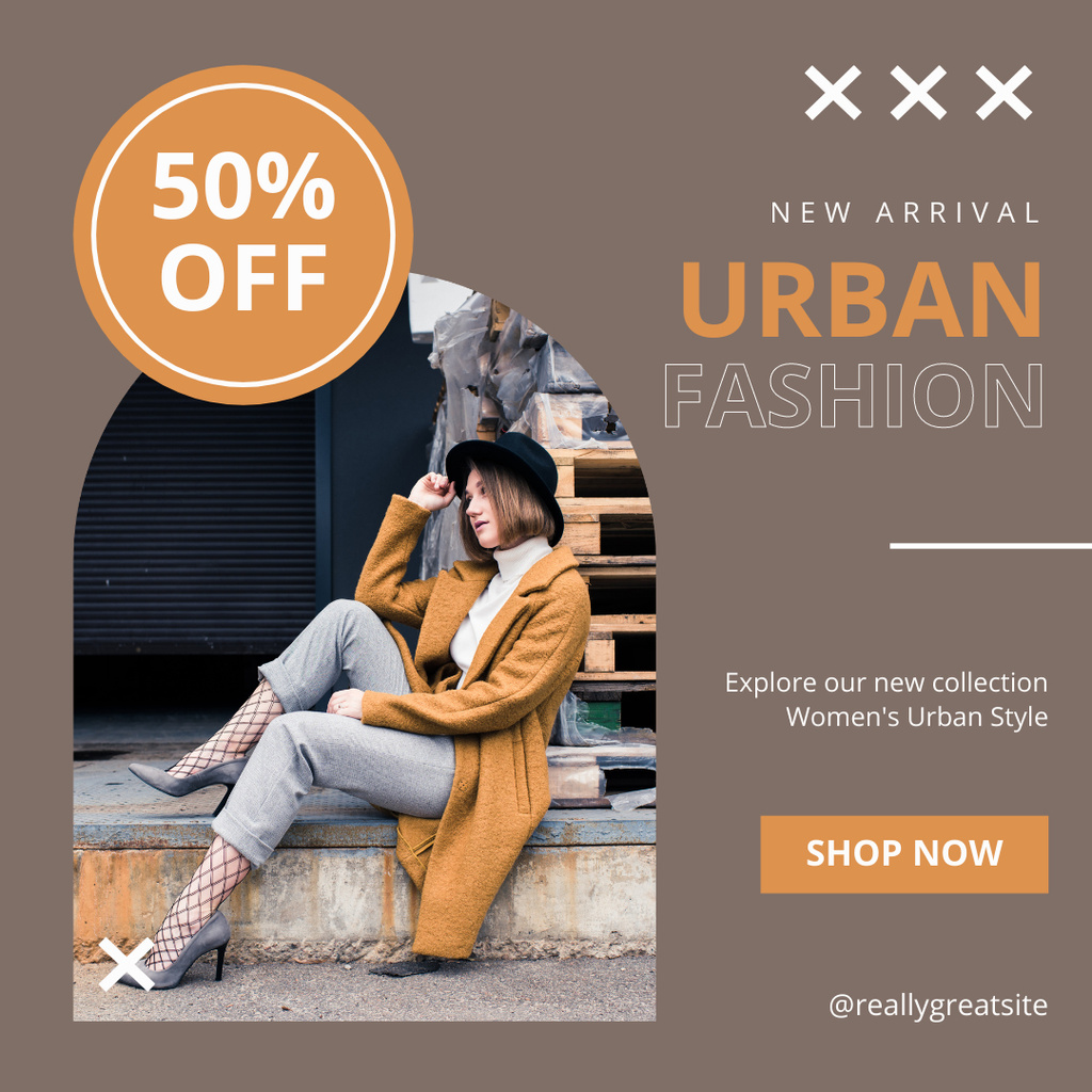Plantilla de diseño de New Arrival Of Urban Fashion Items At Half Price Instagram 