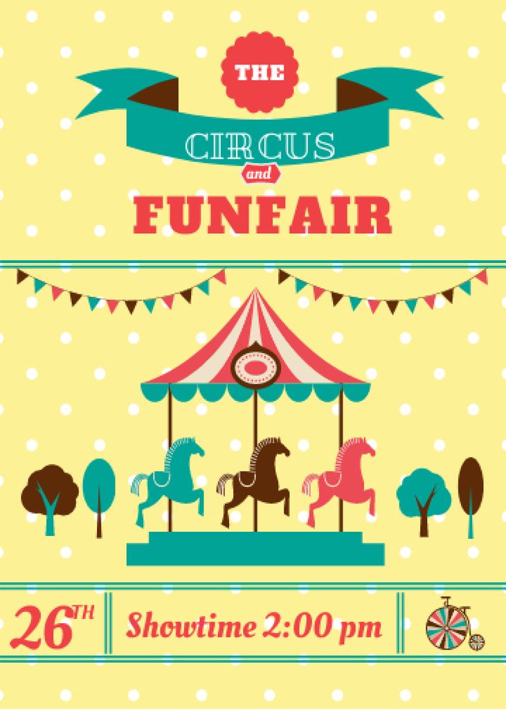 Circus and Funfair Announcement with Carousel Invitation Design Template
