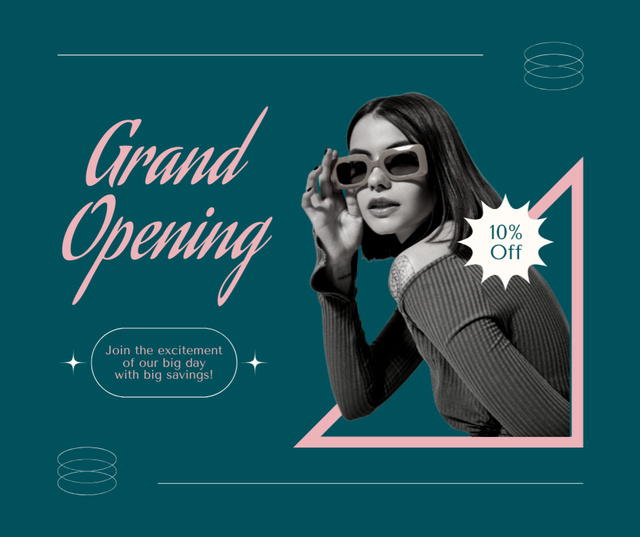 Plantilla de diseño de Fashion Store Grand Opening With Discounts And Sunglasses Facebook 