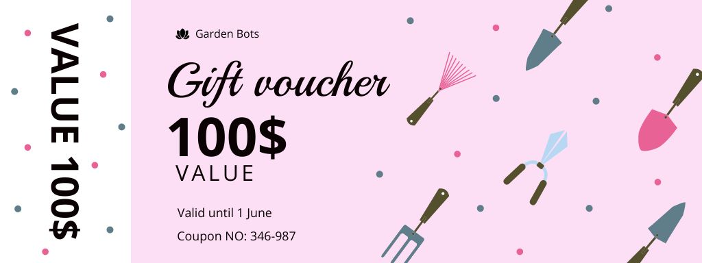 Garden Tools Offer on Pink Pattern Coupon Design Template