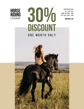 Riding School Promotion with Woman Riding Horse Poster 8.5x11in Design Template
