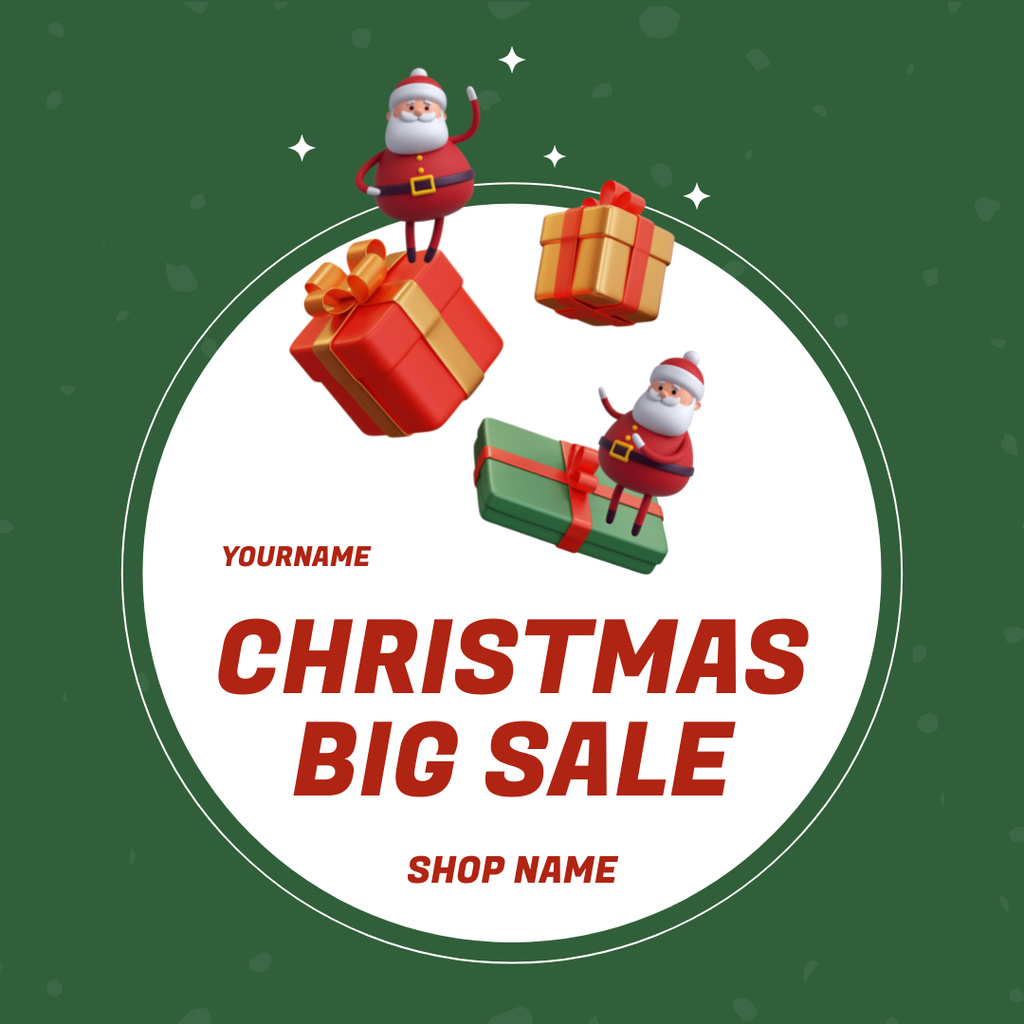 Christmas Mega Sale 3d Illustrated Green Instagram ADデザインテンプレート
