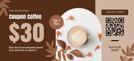 Modèle de visuel Coffee Shop Gift Voucher With Promo Code - Coupon 3.75x8.25in