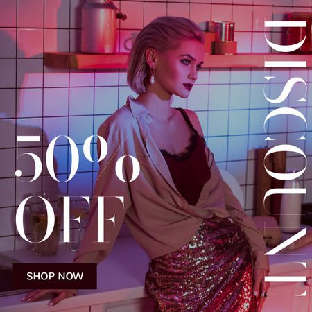Fashion Ad with Woman in Stylish Outfit Instagram Design Template