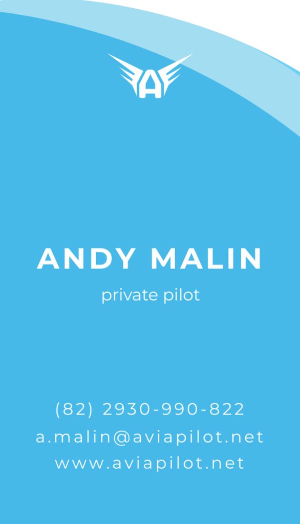 Private Pilot Services Business Card US Vertical Design Template