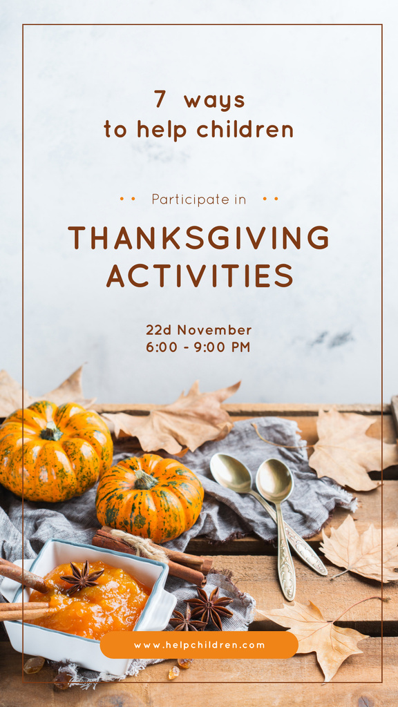 Thanksgiving Activities Ideas Pumpkins for Decoration Instagram Storyデザインテンプレート