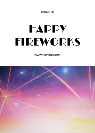 USA Independence Day Celebration With Fireworks Postcard A6 Vertical Design Template
