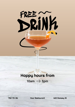 Restaurant's Special Offer of Free Drink Poster Design Template