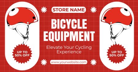 Bicycle Equipment Sale Offer on Red Facebook AD Design Template