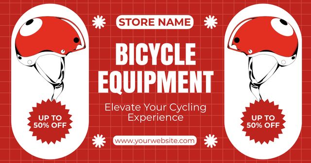 Bicycle Equipment Sale Offer on Red Facebook AD – шаблон для дизайну