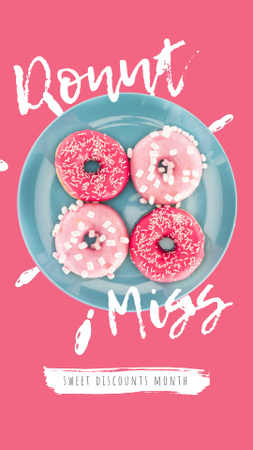 Designvorlage Bäckerei bieten köstliche rosa Donuts für Instagram Video Story