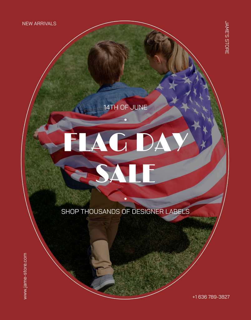 Flag Day Sale Announcement with Cute Girl and Boy Poster 22x28in tervezősablon